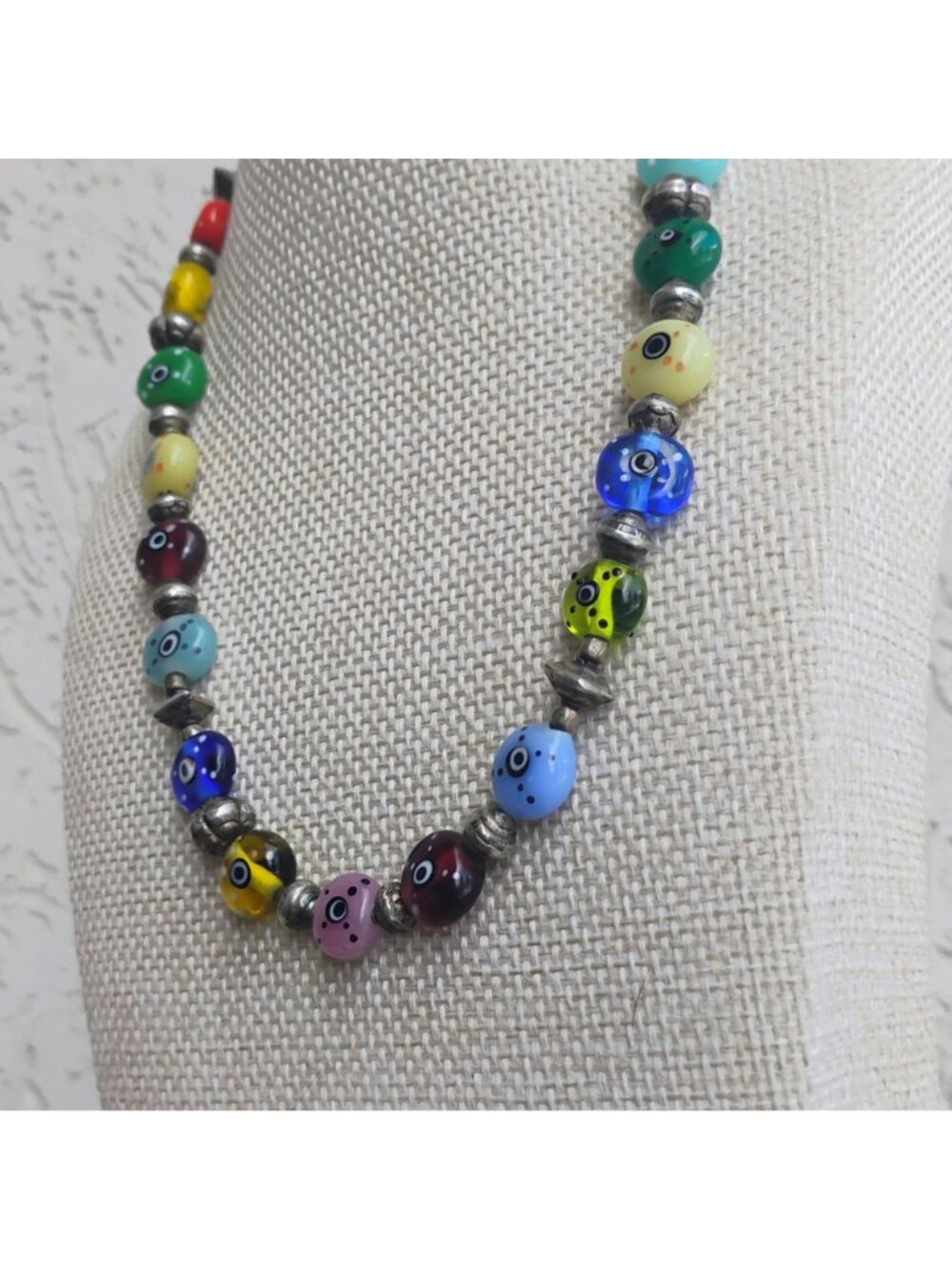 Handmade Italian Murano Glass Millefiori Bead Necklace All Seeing Eye 15" - Picture 3 of 10